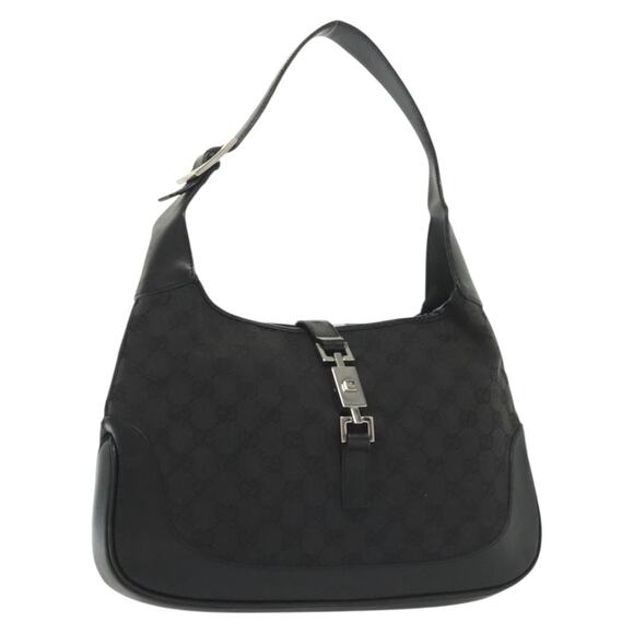 GUCCI GG Canvas Jackie Shoulder Bag Black Silver 001 001 - Picture 1 of 16